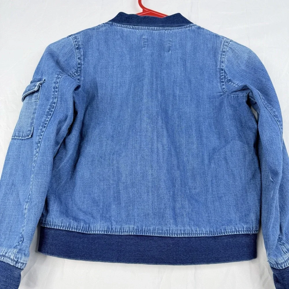Gymboree Boys Bomber‎ Jacket Full Zip Denim Washed Jeans Blue Size-M 7-8) VTG